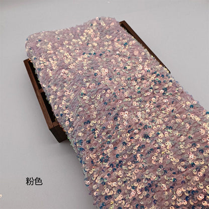 Iridescent Sequin Fabric: 3D Embroidery Shell Flannelette, 49" Wide