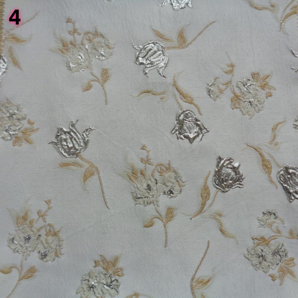 Magnolia Gold Foil Jacquard Chenille Fabric: Floral Upholstery, 56"W