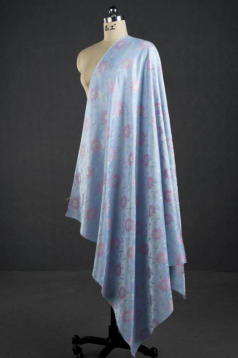Dunhuang Lotus Brocade Fabric: 59"W Floral Sewing Material