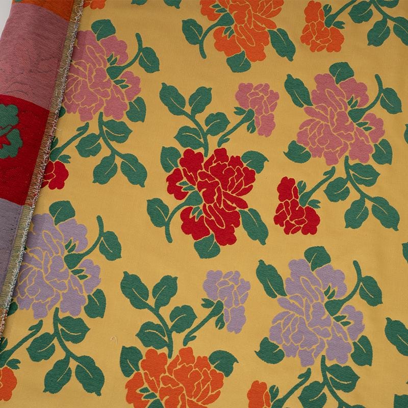 Floral Jacquard Velvet Satin Fabric: Japanese Wedding Drapery, 58"W