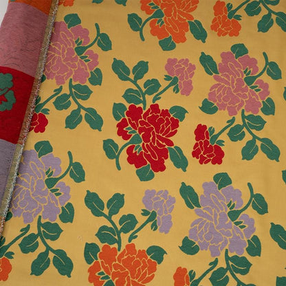 Floral Jacquard Velvet Satin Fabric: Japanese Wedding Drapery, 58"W
