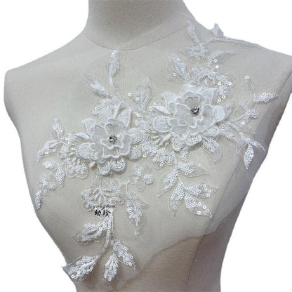 Embroidered 3D Floral Applique ��� Diamond Sequin Mesh Cloth S