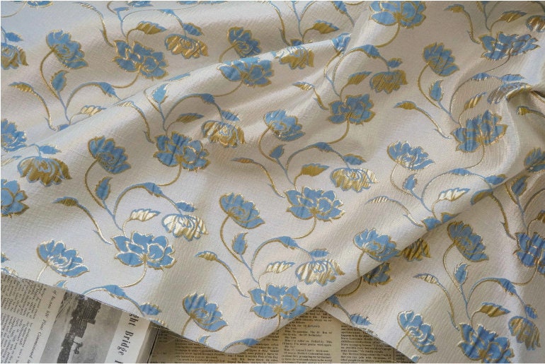 Floral Jacquard Woven Fabric: Gold Thread Embossed Upholstery, 57"W