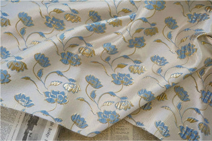 Floral Jacquard Woven Fabric: Gold Thread Embossed Upholstery, 57"W