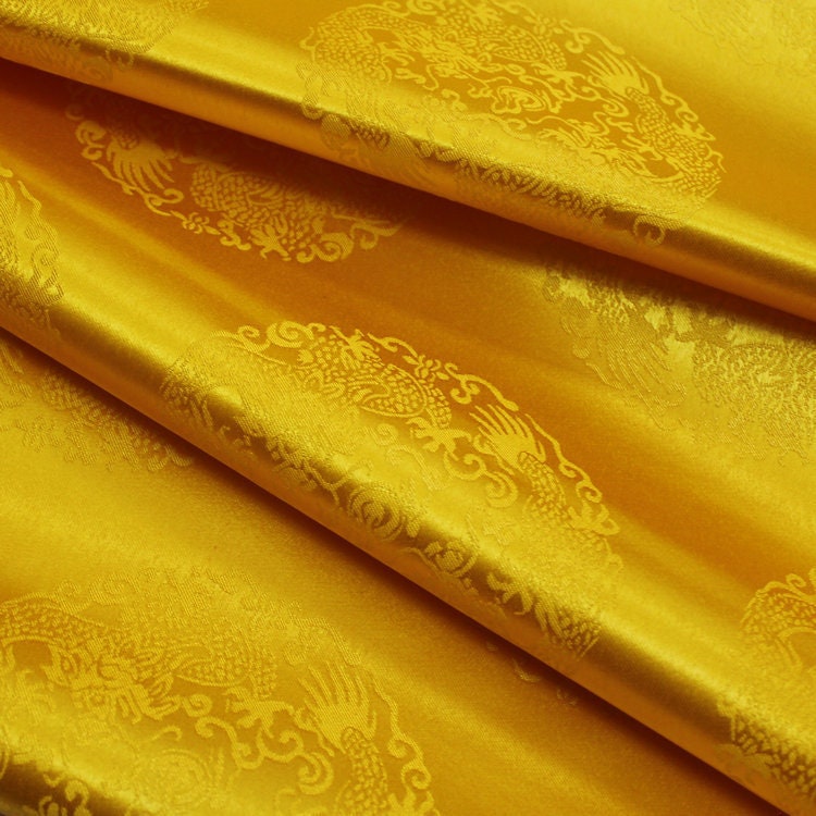 Gold Chinese Dragon Brocade Fabric: Buddhist Tibetan Silk Rayon (29.5"W)