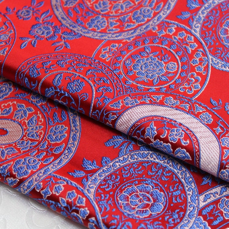 Red Silk Brocade Fabric: Chinese Cheongsam Style, 29.5"W