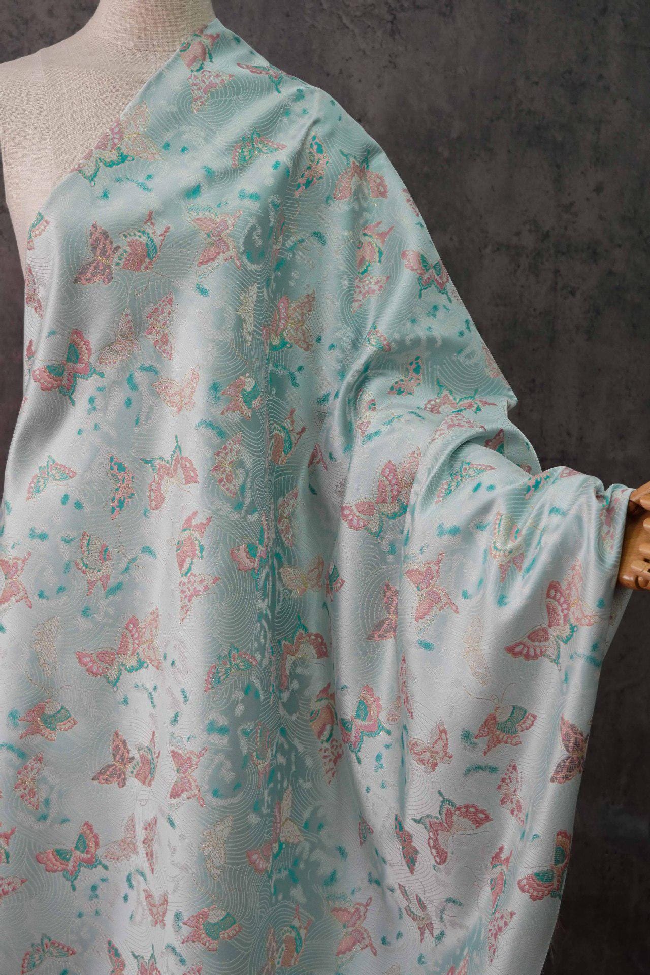 Butterfly Jacquard Fabric: Gold Thread Polyester Rayon Blend, 57"W