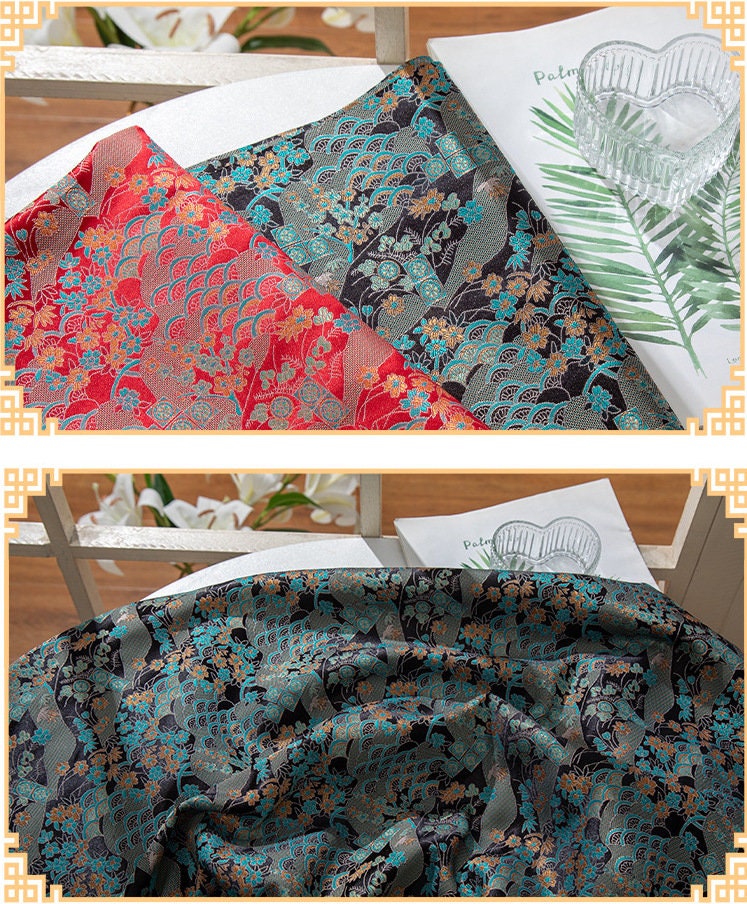 Tissu brocart de soie à motif floral : 57 po de largeur, pour ameublement de cheongsam