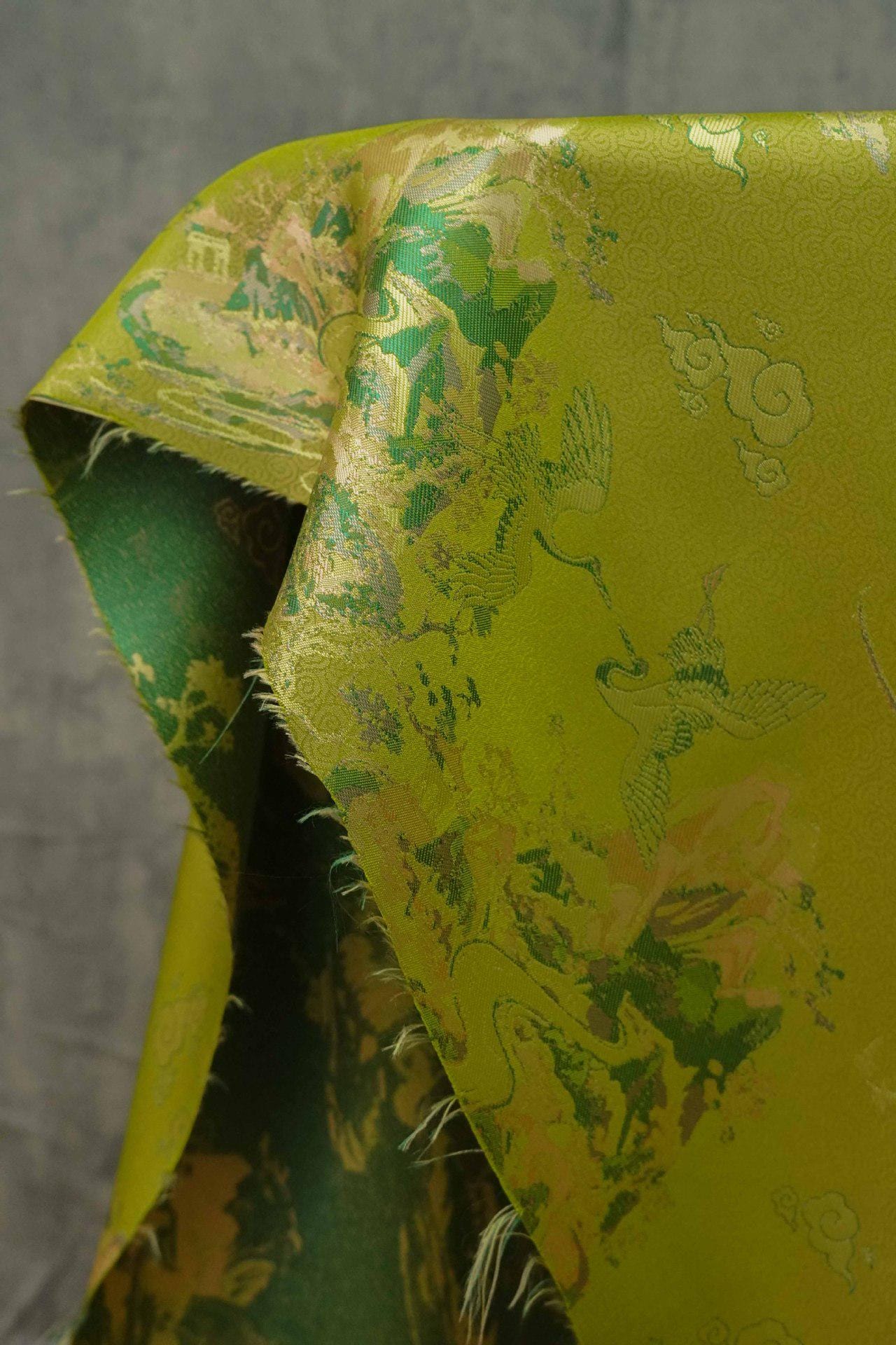 Embossed Jacquard Fabric: 3D Yellow Green Retro Upholstery, Dress, Curtain Material