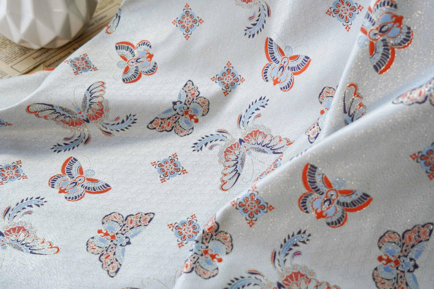 Butterfly Jacquard Fabric: Embossed Foil Rayon Blend, 62"W
