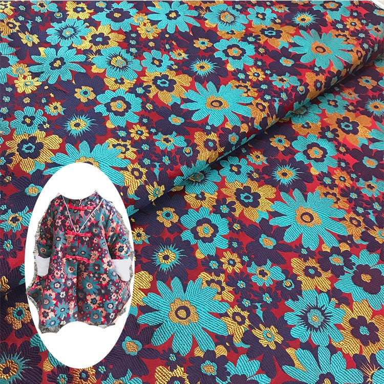 Tissu brocart de soie tournesol : Brocart chinois floral élégant (59 po de largeur)