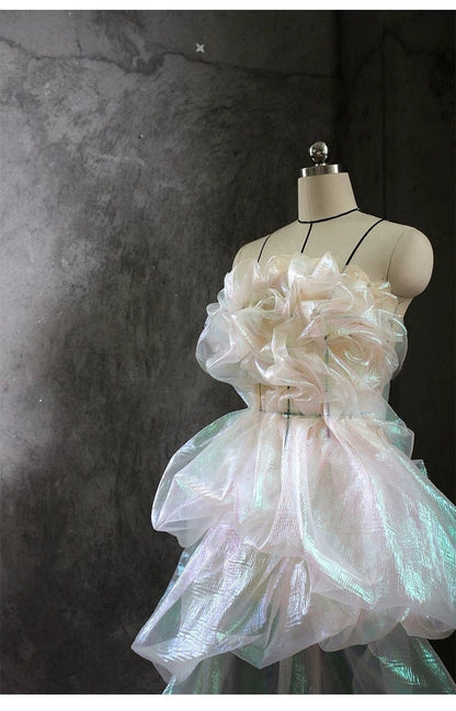 Laser Glitter Organza Mesh Fabric, Wrinkled Texture, 53"W