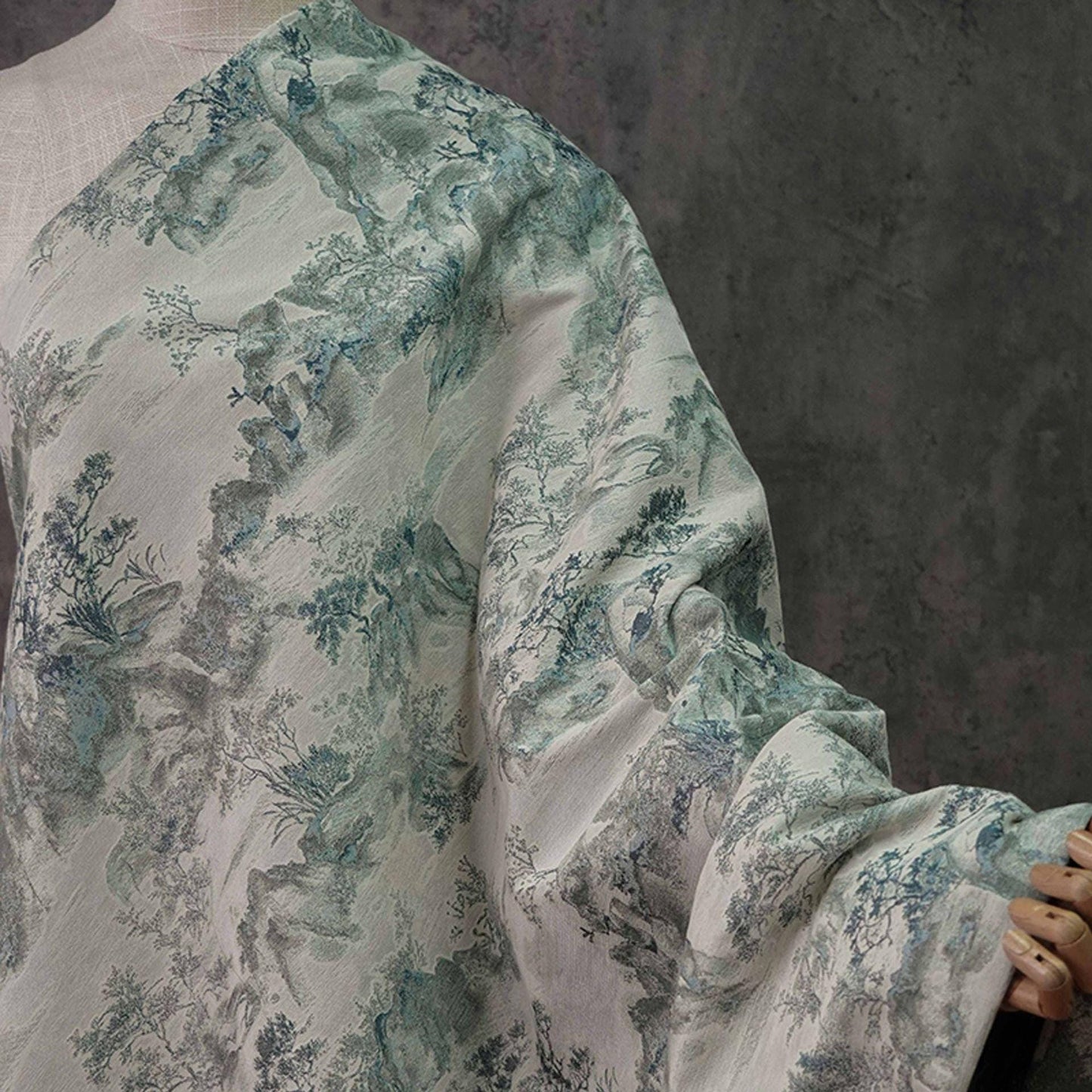 Chinese Landscape Jacquard Fabric: Elegant Upholstery & Dress Sewing (60"W)