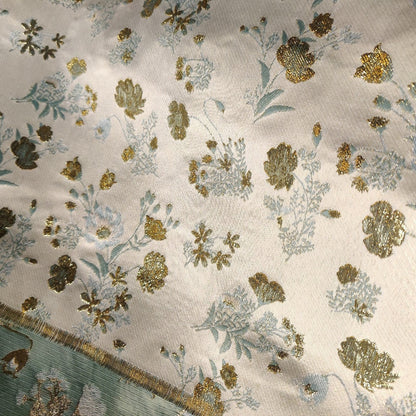 Reversible Gold Floral Jacquard Fabric: Embossed Upholstery Sewing, 57"W
