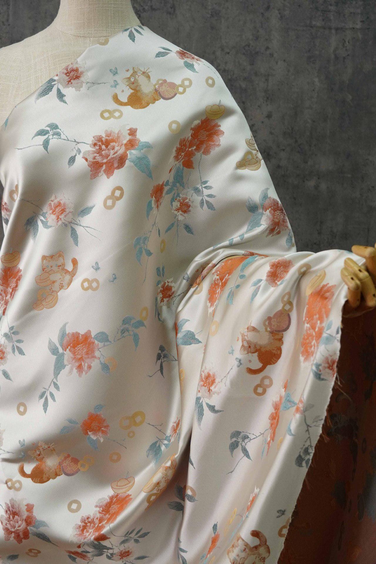 Gold Thread Brocade Fabric: Mongolian Tibetan Style, 55" Wide