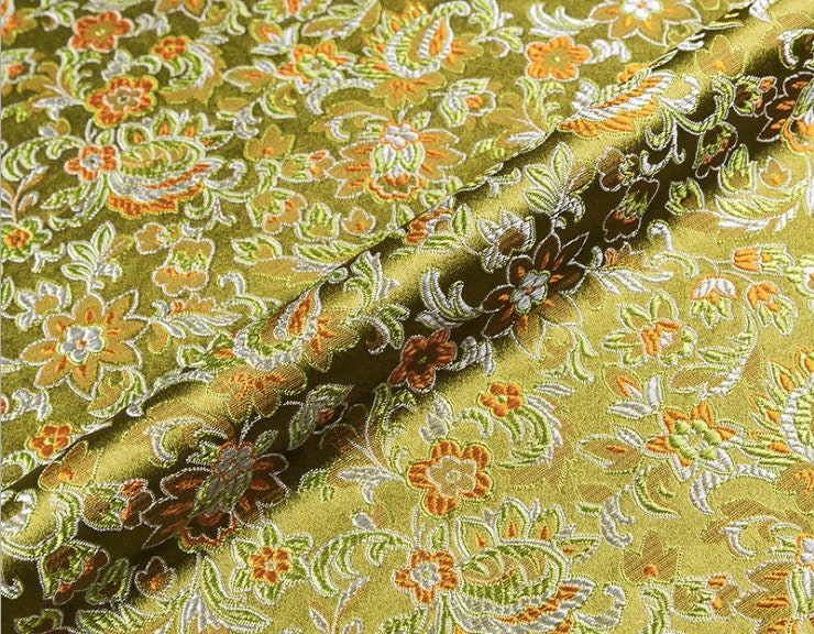 Green Floral Brocade Fabric: 59" Wide Rayon Upholstery Sewing Fabric