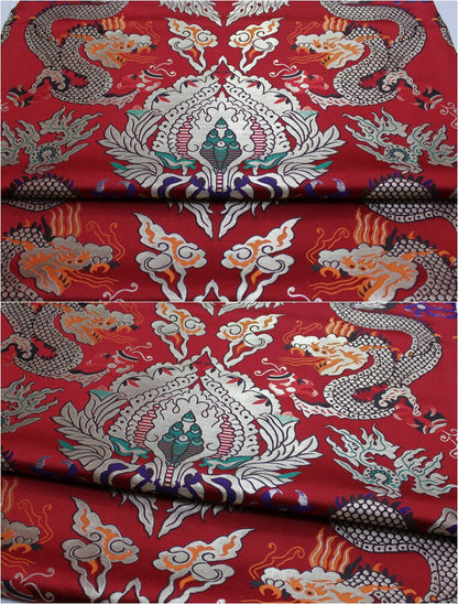 Red Chinese Dragon Brocade Fabric: Silk Rayon Blend, 29"W