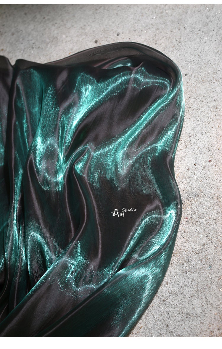 Aurora Green Glitter Organza Fabric: Luxury Sheer Wedding Material