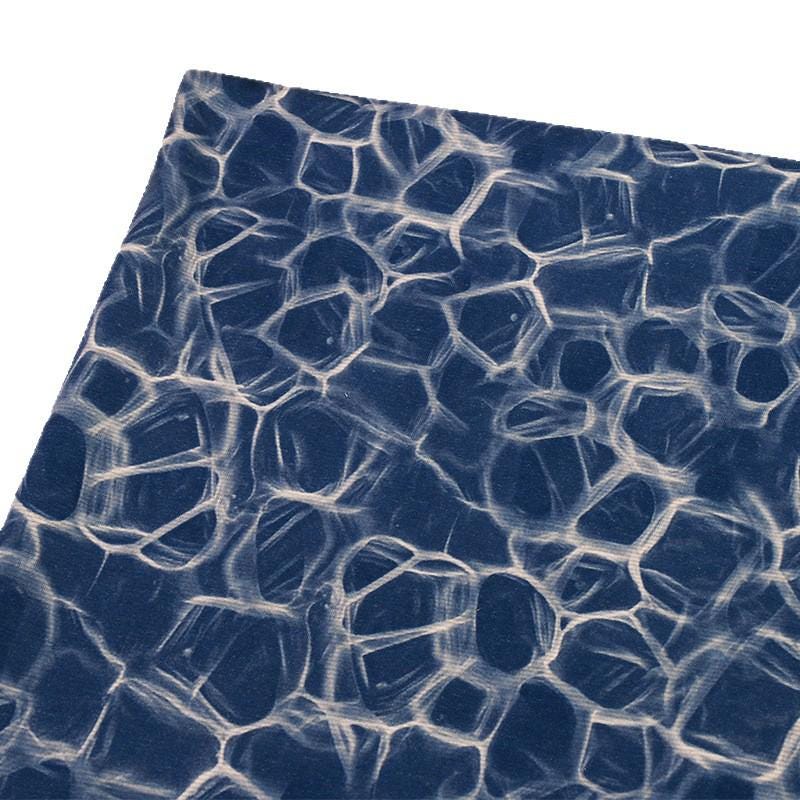 Blue Geometric Wool Silk Blend Fabric: Warm Autumn Winter Stretch