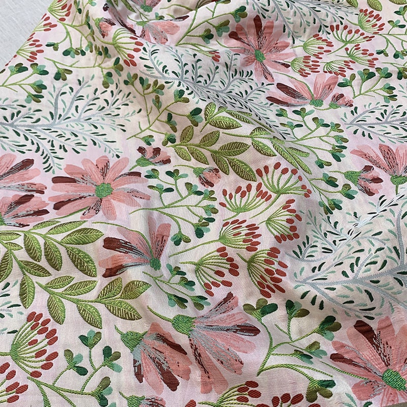 Floral Jacquard Woven Fabric: 3D Embossed Rayon Blend, 55"W