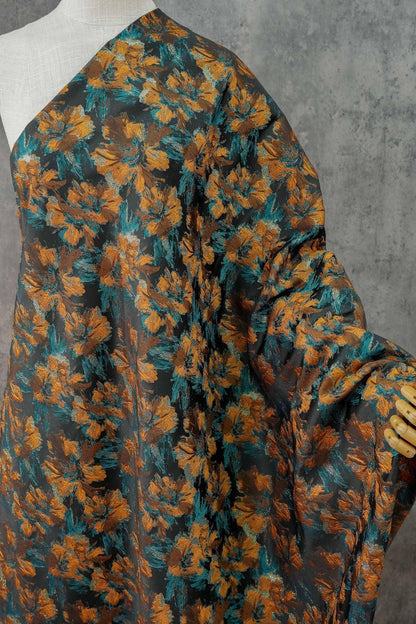 Floral Jacquard Fabric | 3D Embossed Gold Thread, 61" Wide