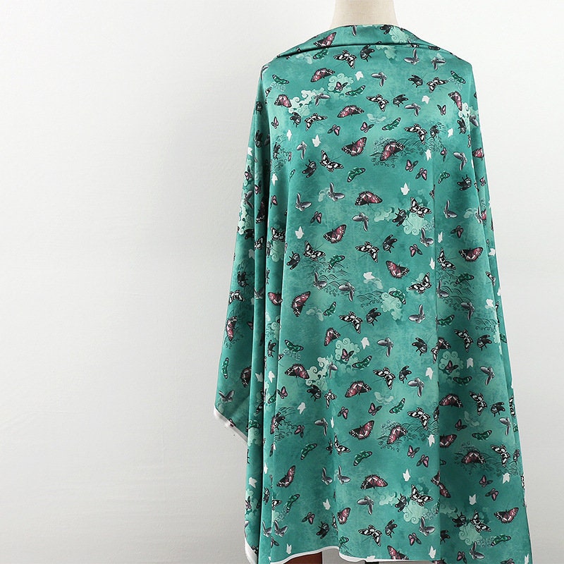 Butterfly Print Silk Satin Fabric - 59" Wide - Sewing & Upholstery