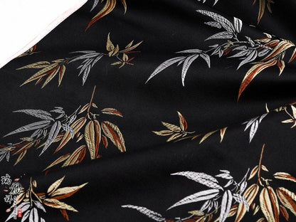 Black Bamboo Leaves Silk Brocade Fabric: Costume & Decor