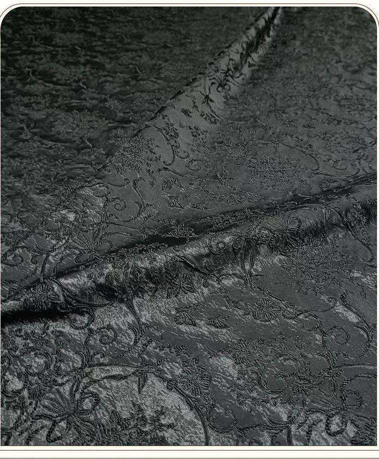 Black 3D Textured Abstract Embossed Brocade Fabric, 58"Wide