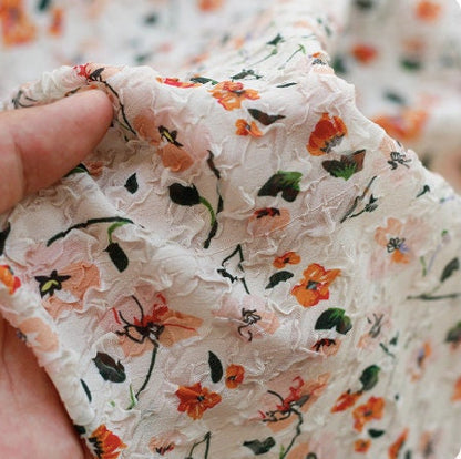 Floral Embossed Silk Chiffon Fabric: 53"W Bubble Crumpled Texture