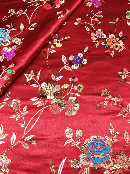 Tissu brocart rose à fils d'or : 150 cm de large, pour cheongsam qipao