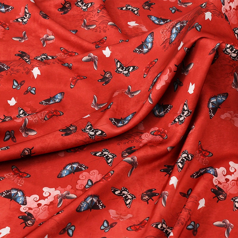 Butterfly Print Silk Satin Fabric - 59" Wide - Sewing & Upholstery