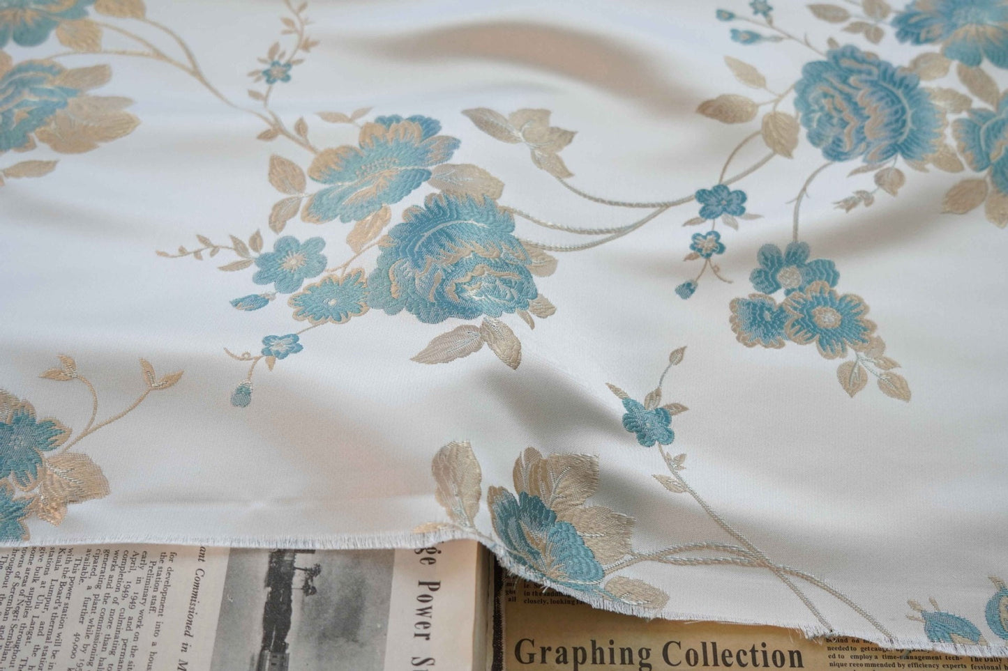 Floral Damask Brocade Fabric: 56"W Polyester Rayon Blend