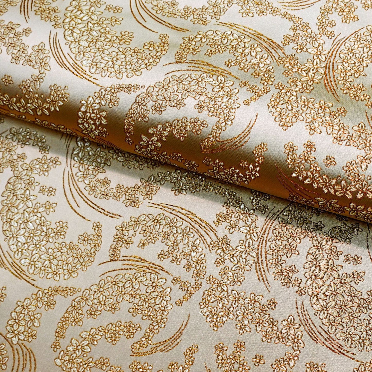 Silk Brocade Fabric: Moon Flower Design, 45" Wide - By The Meter