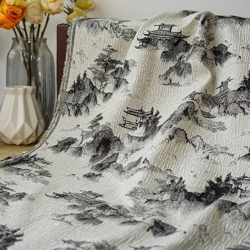 Tissu brocart jacquard à motifs floraux chinois, idéal pour la confection de vêtements et d'ameublement.