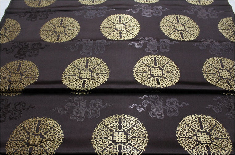 Chinese Brocade Fabric: Fu Lu Shou Design, 29.5" Wide - Sells by the Meter