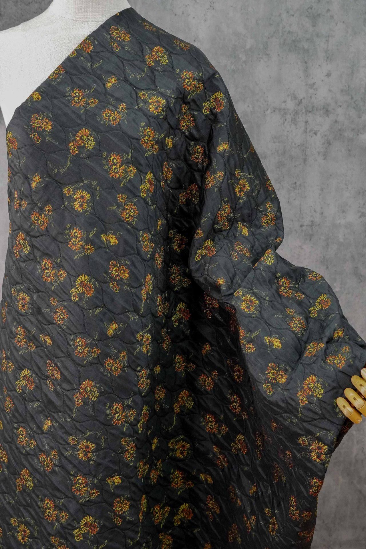 Embossed Floral Quilted Jacquard Fabric: Polyester Blend Upholstery