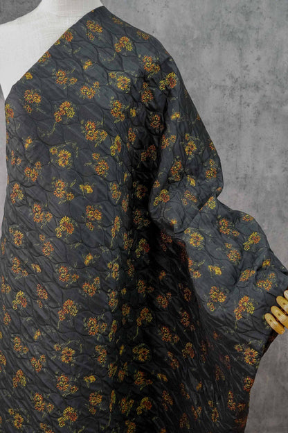 Embossed Floral Quilted Jacquard Fabric: Polyester Blend Upholstery