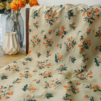 Tissu jacquard à motif floral : texture peinture à l'huile 3D, jaune, largeur 142 cm, vendu au mètre