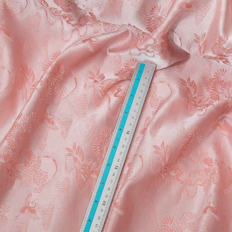 Crane Brocade Fabric: 59"W Rayon Cotton Blend for Cheongsam, Costume, Decor