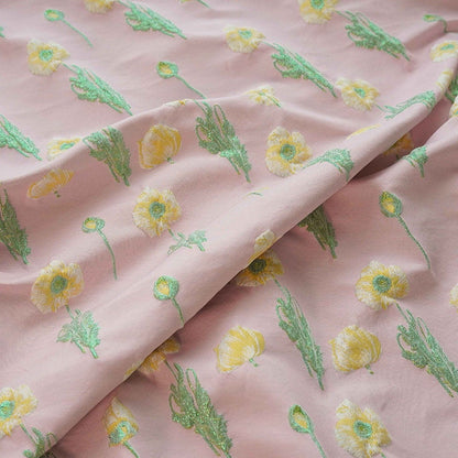 Pink Floral Jacquard Fabric: Reversible 3D Embossed Woven Material