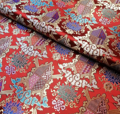 Lotus Brocade Fabric: 29.5"W Tibetan Damask Rayon for Upholstery & Costume