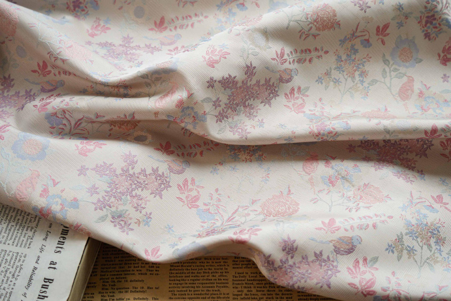 Bird Flower Jacquard Fabric: Bright Color Upholstery, Costume, Decor (60")