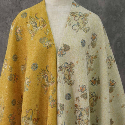 Chenille Deer Jacquard Fabric | Chinese Style Woven Upholstery, 55" Wide