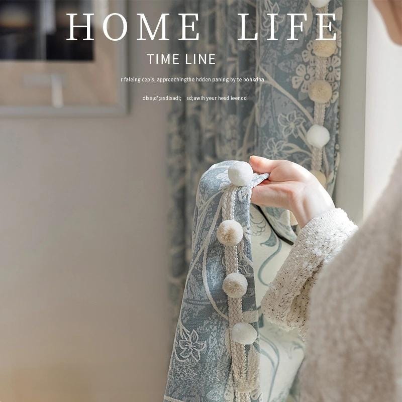 Luxury Blue Chenille Jacquard Curtain Fabric ��� High Blackout Drapery Material, 114��� Height, Sold by the Meter, Cont