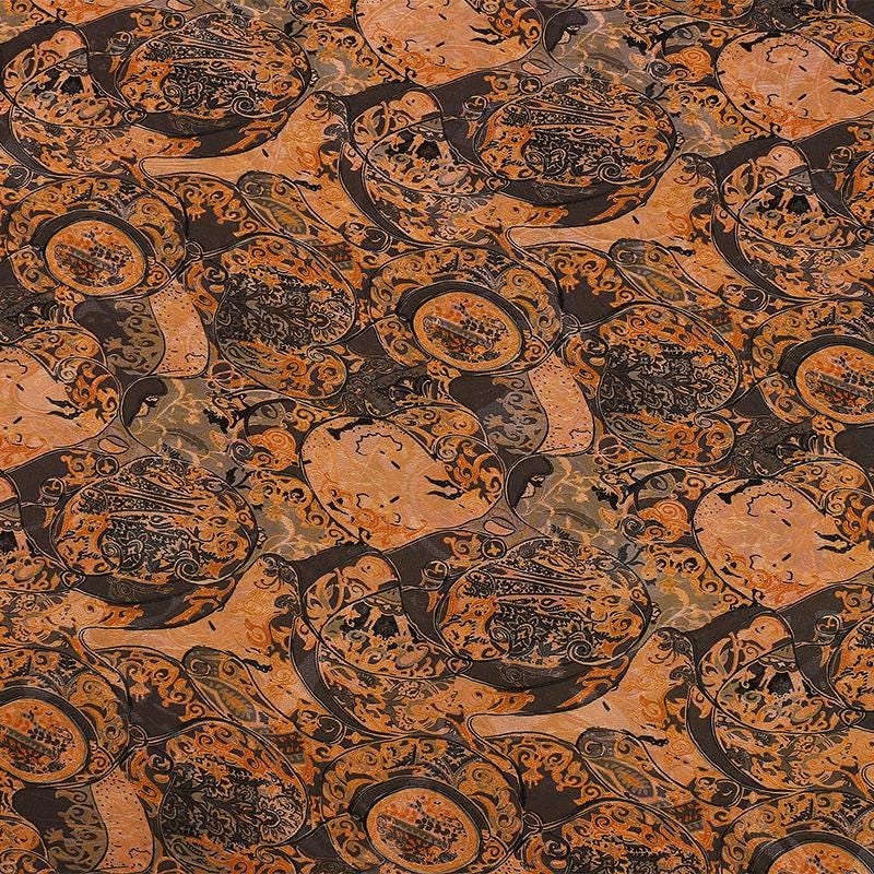 Traditional Fortune Symbol Brocade Fabric with Geometric Motifs by the Yard, 59" Wide