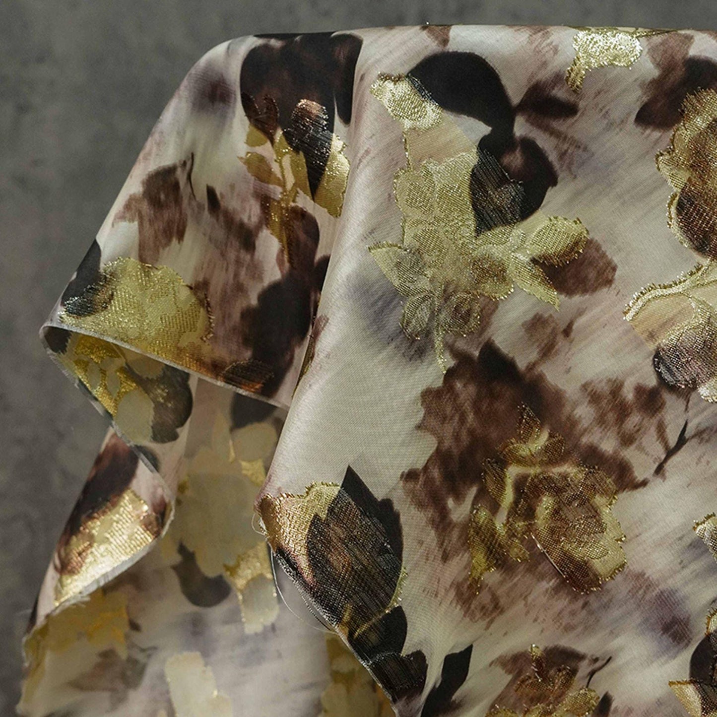 Gold Thread Jacquard Woven Cotton Fabric: 3D Embossed Texture, 53" Wide