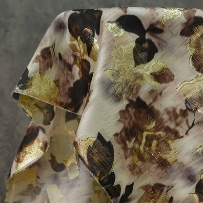 Gold Thread Jacquard Woven Cotton Fabric: 3D Embossed Texture, 53" Wide
