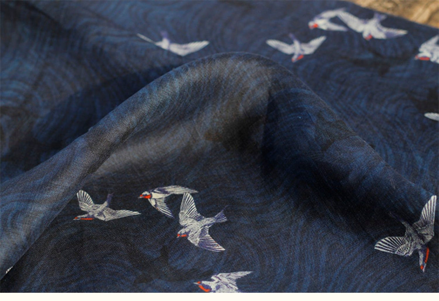Vintage Style Ramie Fabric: Bird Print, 55" Wide, Soft & Breathable