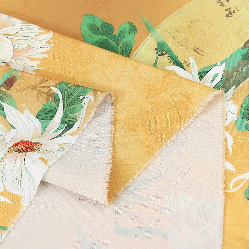 Ancient Pattern Tea Silk Fabric: Rich Texture Satin, 59"W