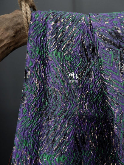 Gold Thread Jacquard Fabric: Green & Purple 3D Designer Fabric - 55"W